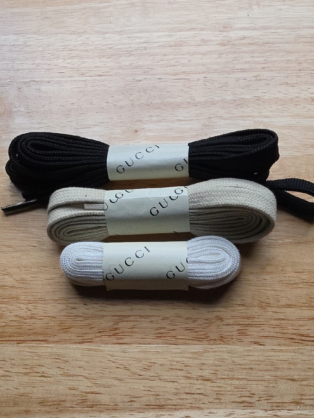 Gucci Shoelaces Trio in Black, Beige, White